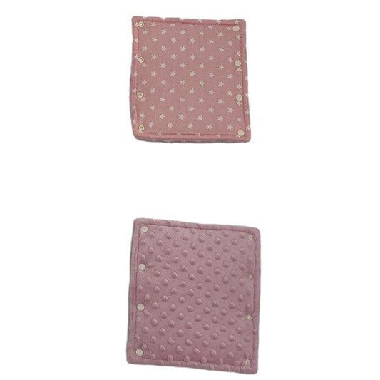 Pink Star stroller set, two matching popper pads, one patterned cotton and one pink minky