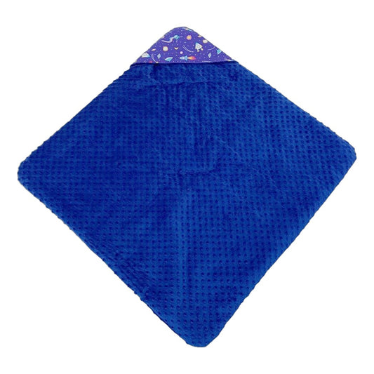 Rocketman car seat blanket for a 3-point harness, navy minky fleece side laid flat