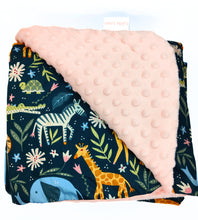 Load image into Gallery viewer, 5 Point Pink Safari Animals travel blanket