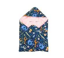 Load image into Gallery viewer, 5 Point Pink Safari Animals travel blanket