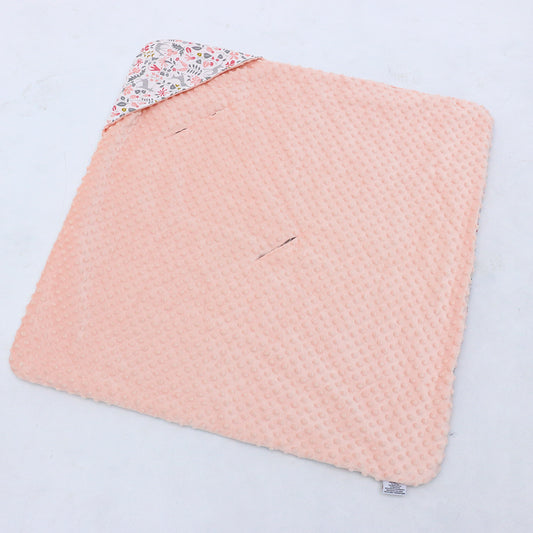 Little Deer car seat blanket for a 3-point harness, peach minky fleece side laid flat