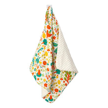 Load image into Gallery viewer, Jack car seat blanket for a 3-point harness, hanging to show the patterned cotton and cream minky sides