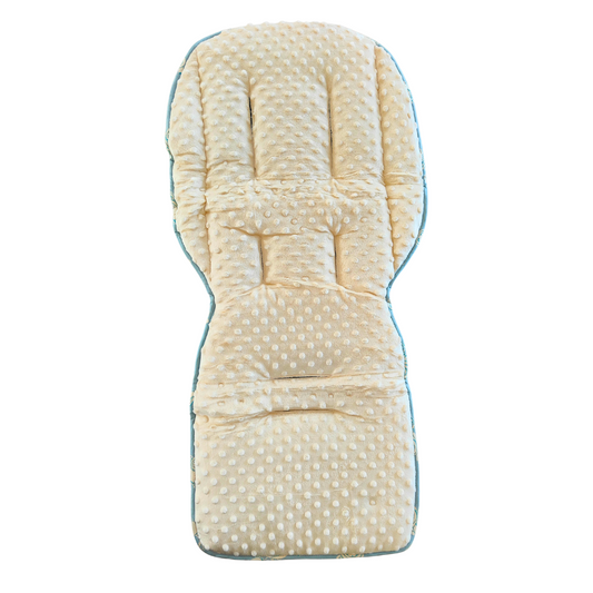 Blue Tractor stroller set, padded stroller liner, cream minky side