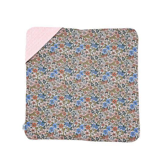 Eleanor car seat blanket, patterned cotton side laid flat