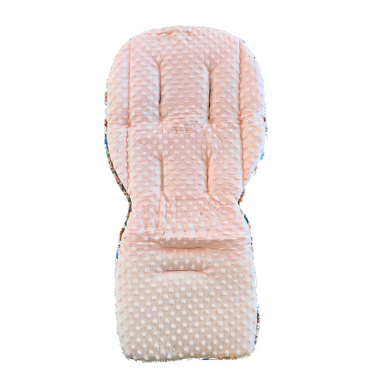 Eleanor stroller set, padded stroller liner, pink minky side
