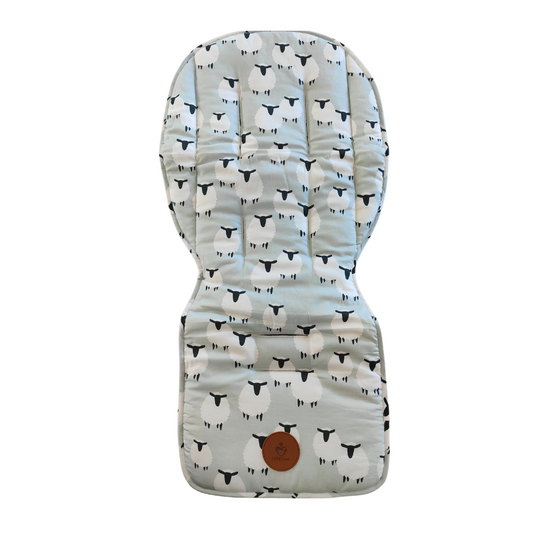 Wee Lamb stroller set, padded stroller liner, patterned cotton side
