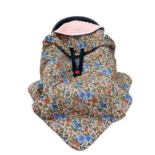 Load image into Gallery viewer, Eleanor car seat blanket, patterned side out, fitted over an infant car seat