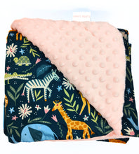 Load image into Gallery viewer, Pink Safari Animals travel blanket