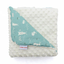Load image into Gallery viewer, Teal Bunnies travel blanket