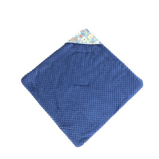 Forest Animals car seat blanket for a 3-point harness, navy minky fleece side laid flat