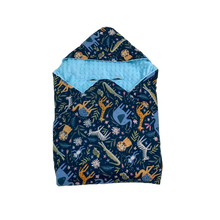 Load image into Gallery viewer, Little Love 5 point harness car seat blanket - blue safari