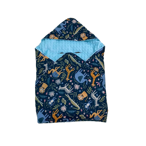 Little Love Snuggle blanket blue safari pattern