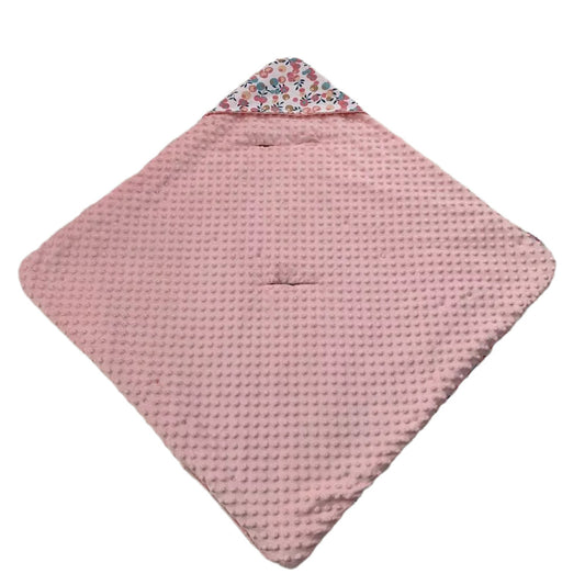 Berry car seat blanket for a 3-point harness, pink minky fleece side laid flat