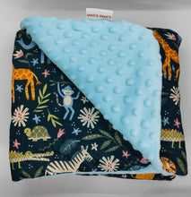 Load image into Gallery viewer, Little Love car seat blanket blue safari